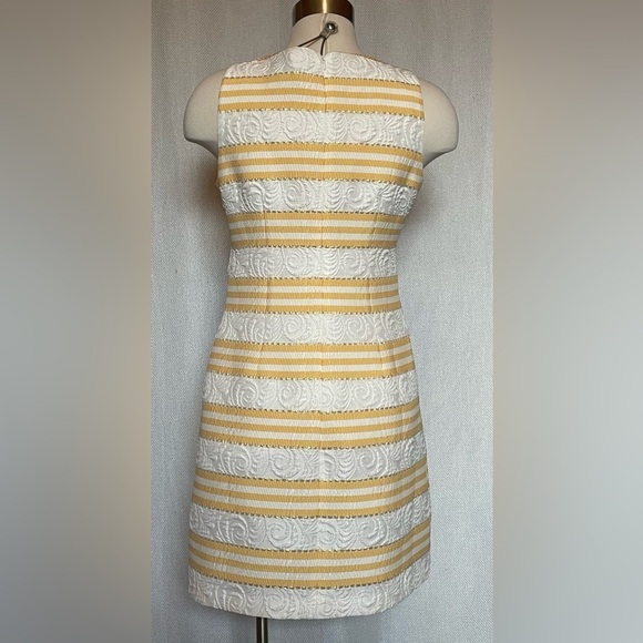 Vince Camuto yellow, white, and metallic striped brocade dress - Picture 6 of 6